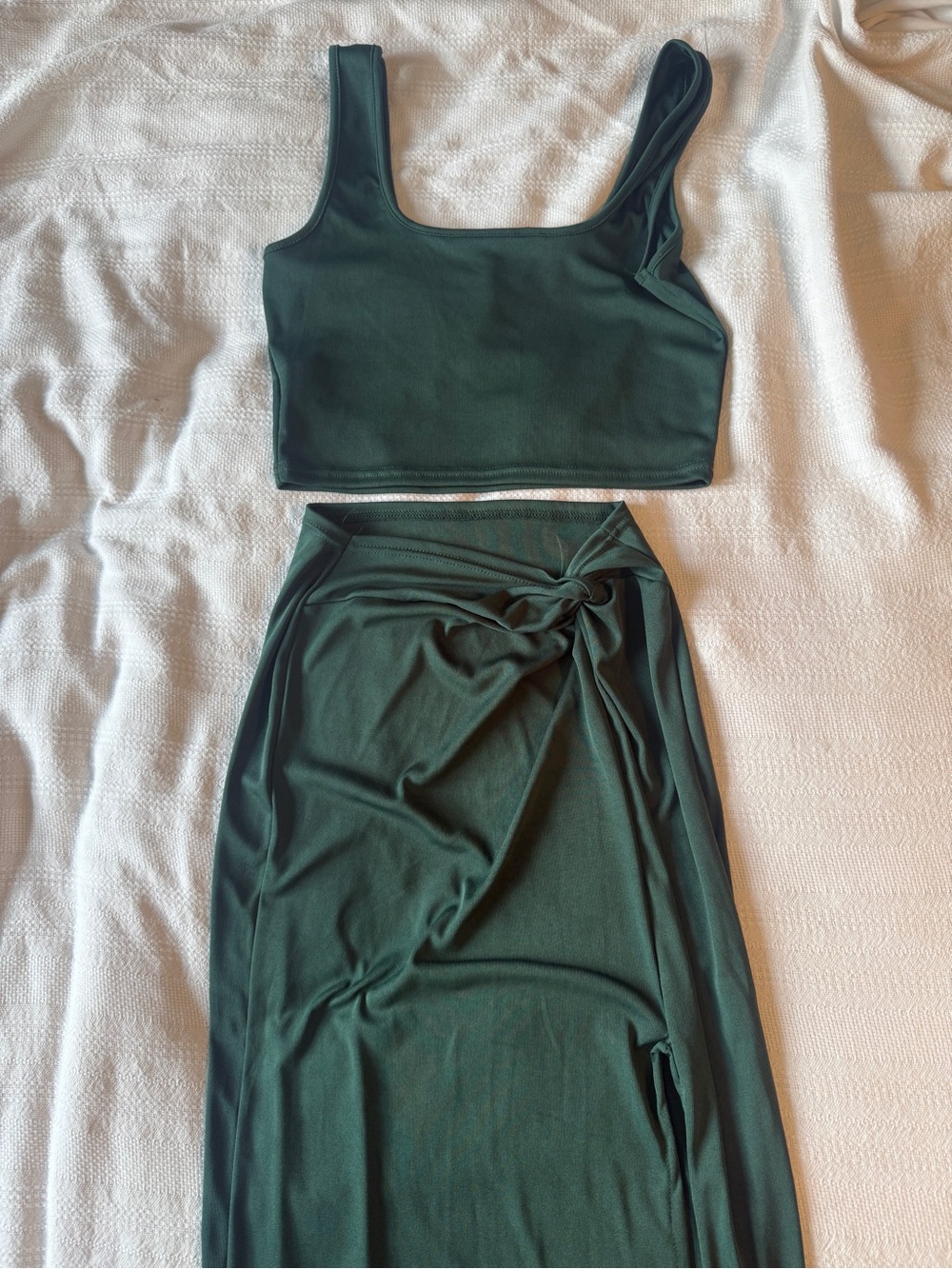 SHEIN Dark Green Two-Piece Knot-Waist Maxi Skirt Set